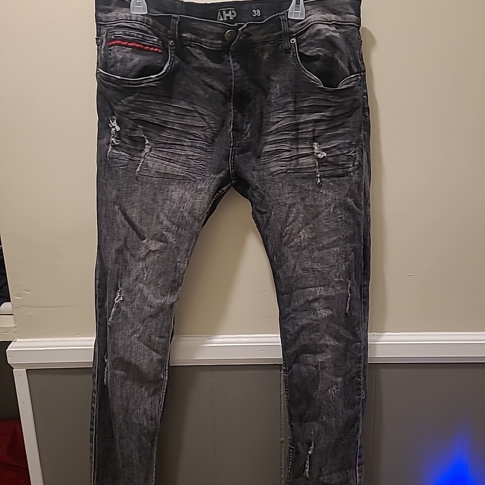 AHP men's distressed Skinny Stretch black denim jeans 38x32 Another Hype Piece